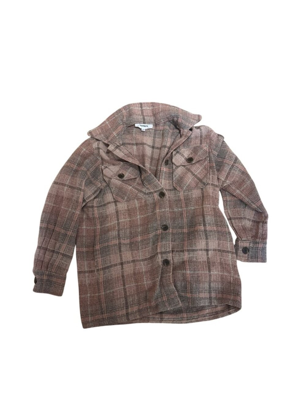 BB Dakota Bella Swan Shacket Womens L Pink & Gray Plaid Long-Sleeve Button-Up